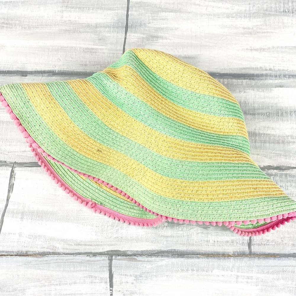 Boho Striped Pom Straw Hat Floppy Beach Summer Sun Hat Vacation Resort Cruise - Picture 3 of 14